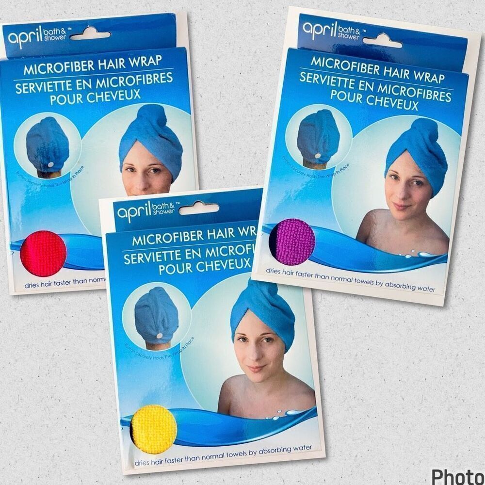 NWT 3 Microfiber Hair Wrap Hair Turban Towel Yellow Pink & Purple w/ hold button